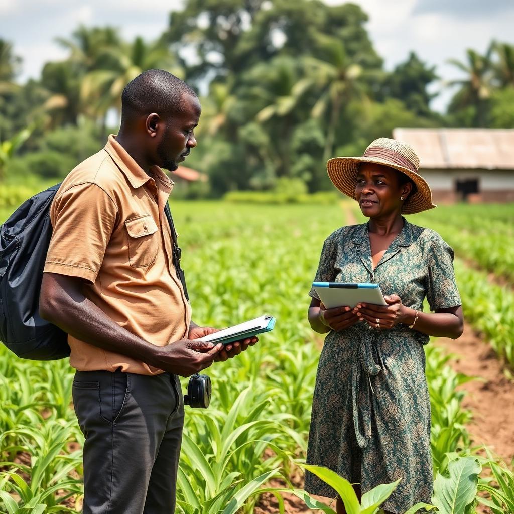 African researchers interviewing a smallholder farmer during a field study